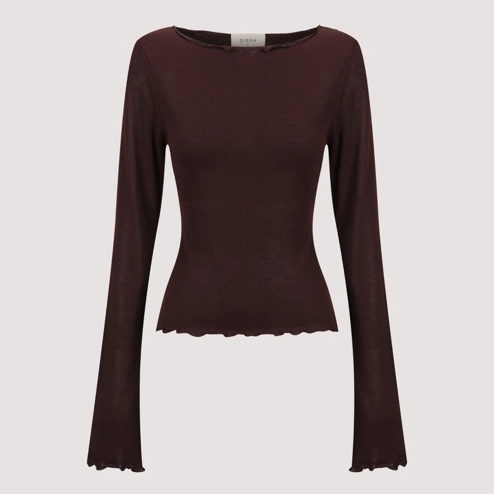 DISSH Nyra Wine Long Sleeve Mesh Top Burgundy Lettuce Edge XXL NEW
